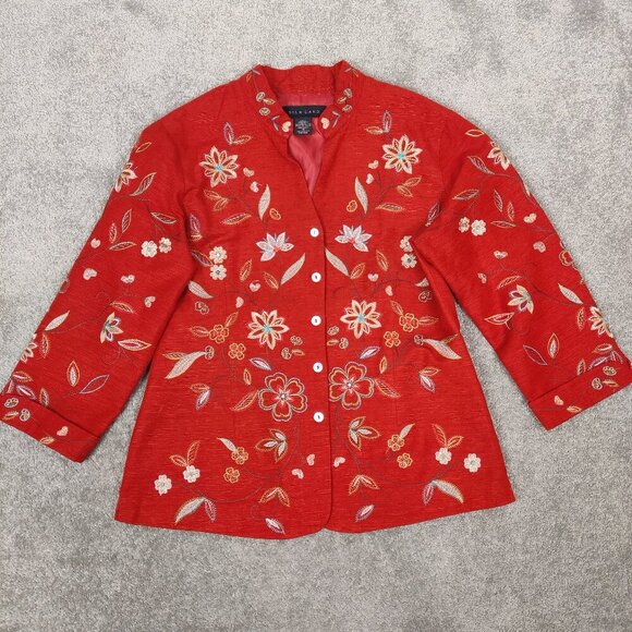 Silk Land Women's Embroidered 100% Silk Jacket Size Medium Bohemian Quiet Luxury - Picture 2 of 10